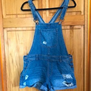 Forever 21 distressed overall shorts